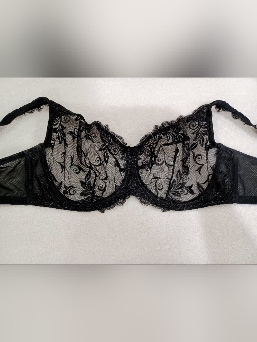 Soma Sensuous Lace Black Sheer Underwire Bra with Floral Embroidery, Size 42D - Picture 2 of 16